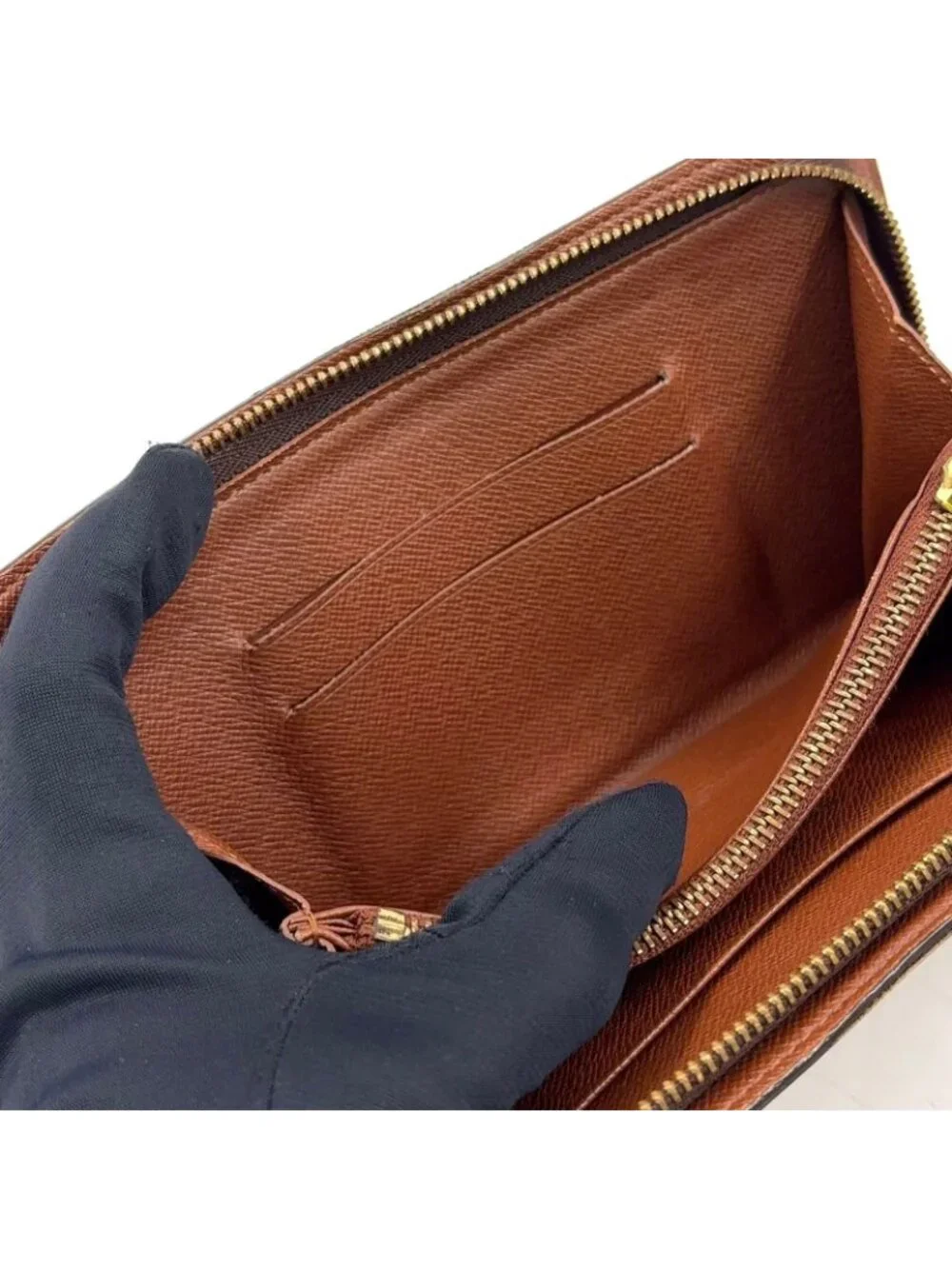 Louis Vuitton Porto Monnaie Zip Monogram Leather Brown Round Zippy Wallet Gold